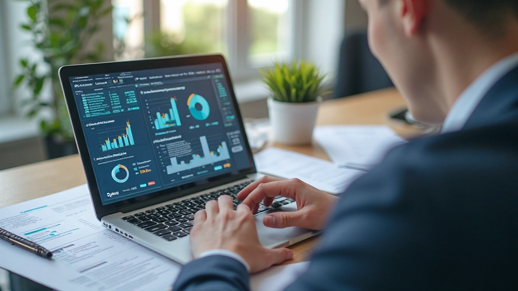 Аналитик маркетинга работает с данными онлайн-каналов на компьютере